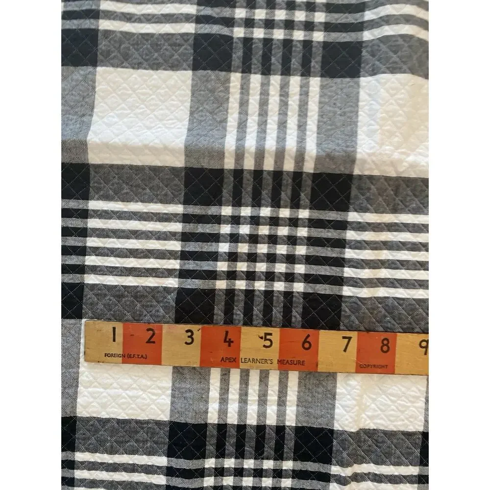 Kravet Windowpane Plaid Linen plus quilted Black White Grey Plaid Print 25